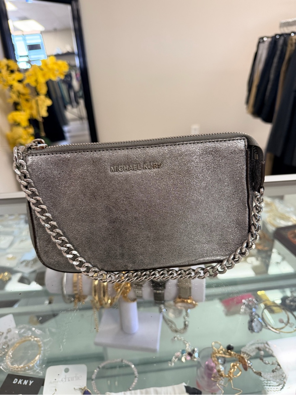 Michael Kors Silver Metallic Chain Crossbody Pouch